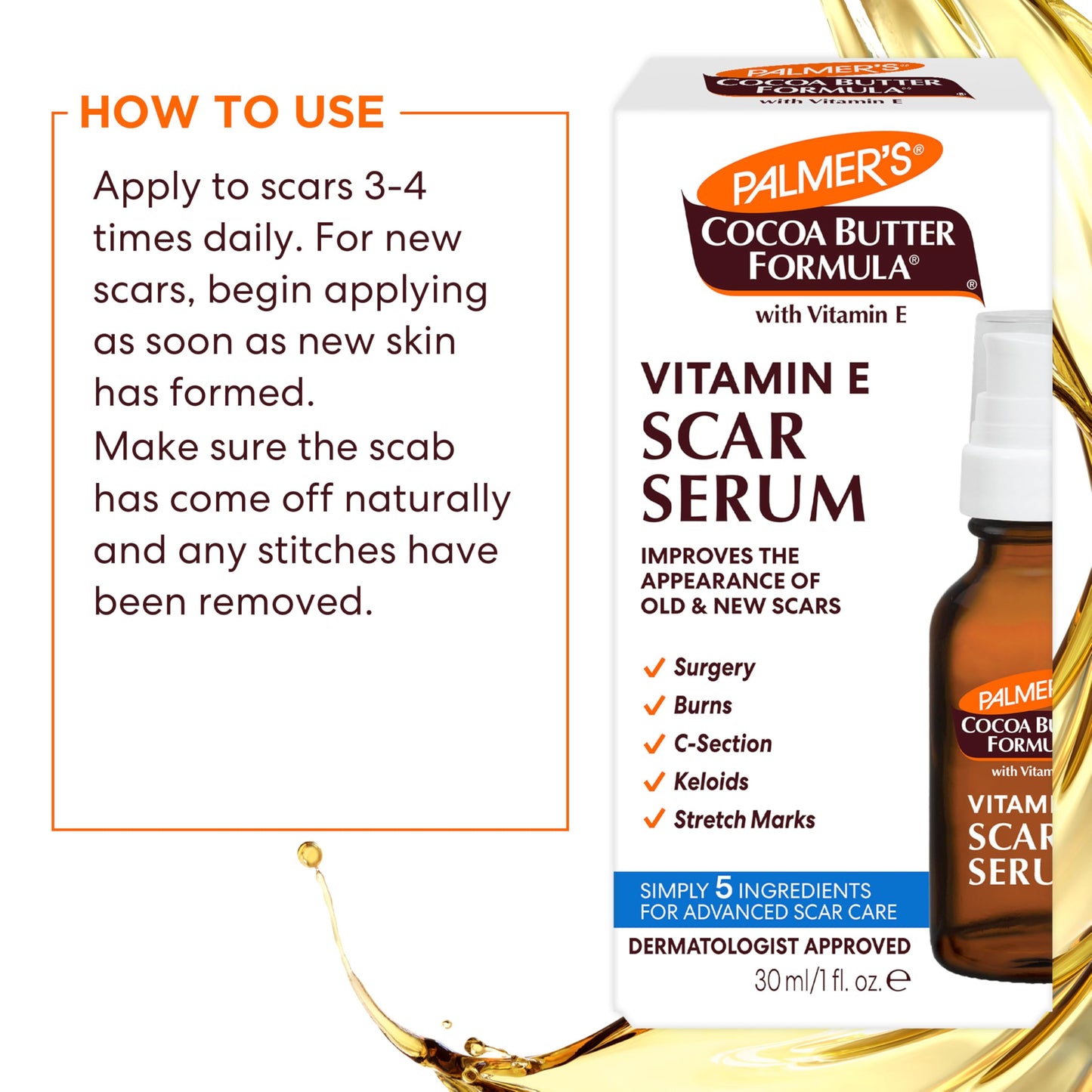 Palmer's Cocoa Butter Formula Scar Serum, Skin Brightening Oil for Face & Body, Concentrated Serum with Vitamin E, Fragrance Free, 1 Fl Oz Beauty & Personal Care Palmer's