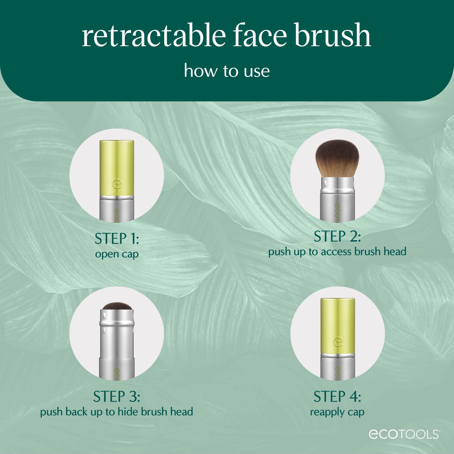 EcoTools Retractable Face Makeup Brush, Kabuki Brush for Foundation, Blush, Bronzer, & Powder, Travel Friendly & Perfect for On The Go, Eco Friendly Beauty & Personal Care EcoTools