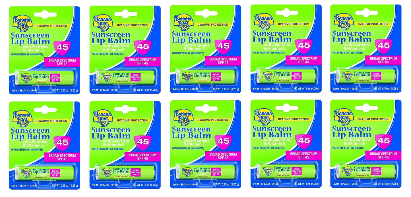 Banana Boat Aloe Vera Lip Balm SPF 45, 0.15 Ounce (10 Pieces) Beauty and Personal Care Banana Boat