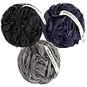 MainBasics Bath Shower Loofah Sponge Pouf Body Scrubber Exfoliator Body Wash Sponge (Set of 3, Black Ice) Beauty & Personal Care MainBasics