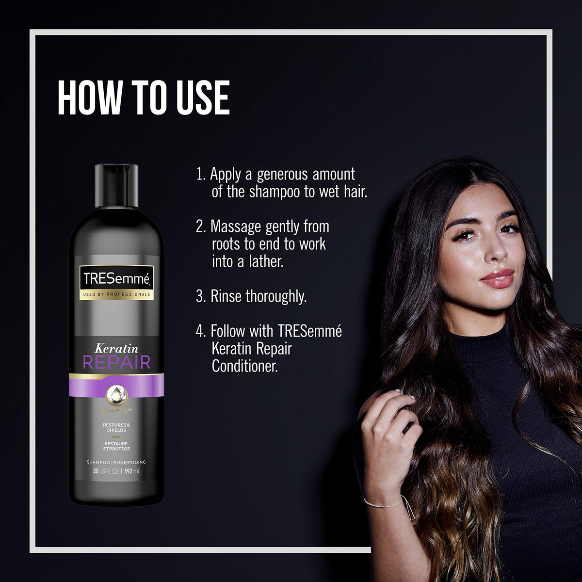 TRESemmé Shampoo for Damaged Hair Keratin Repair Restores and Shields Hair from Damage 20 oz