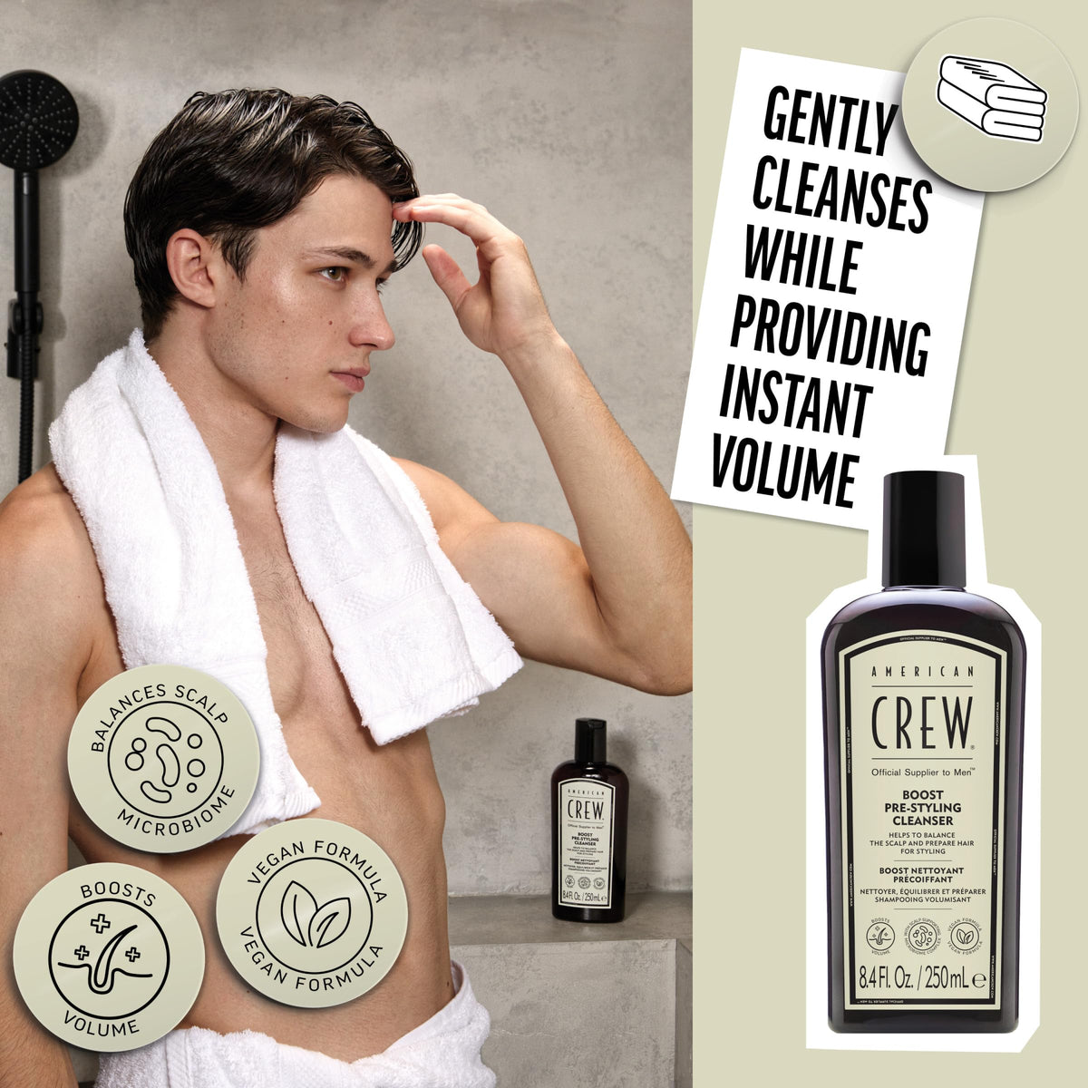 American Crew Men's Boost Pre-Styling Shampoo for Fine-Thin Hair, 8.4 fl oz