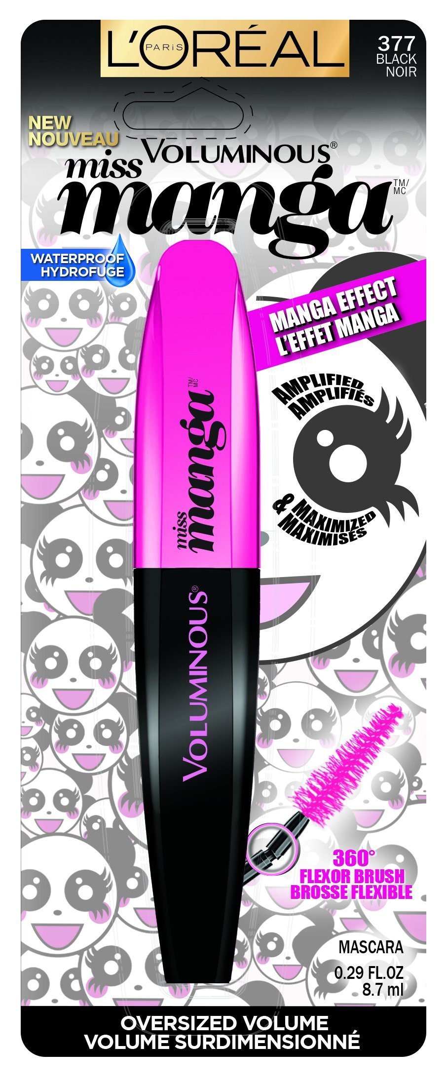 L’Oréal Paris Voluminous Miss Manga Mascara, 377 Waterproof Black, 0.29 Fluid Ounce