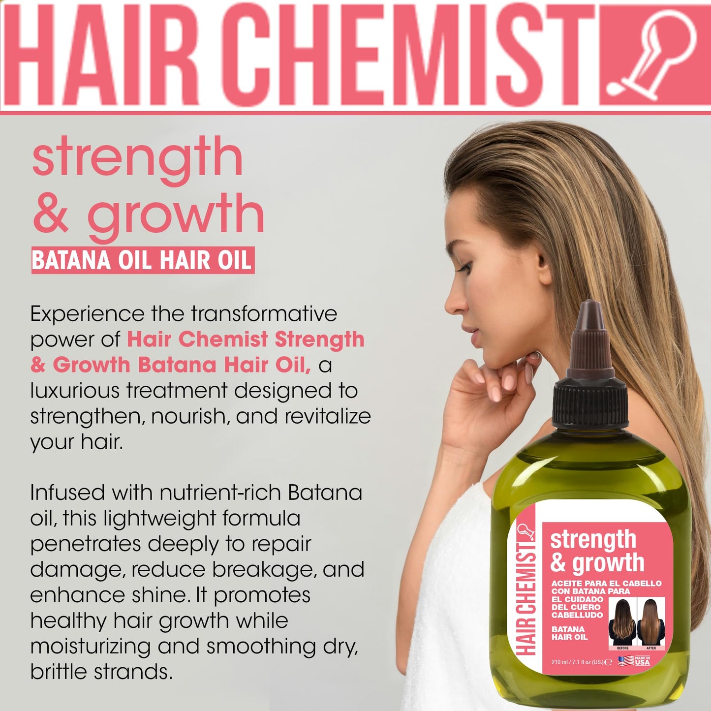 Hair Chemist Strength & Growth Batana Hair Oil 7.1 oz. - Nourishing Batana Hair Growth Oil Beauty & Personal Care Hair Chemist