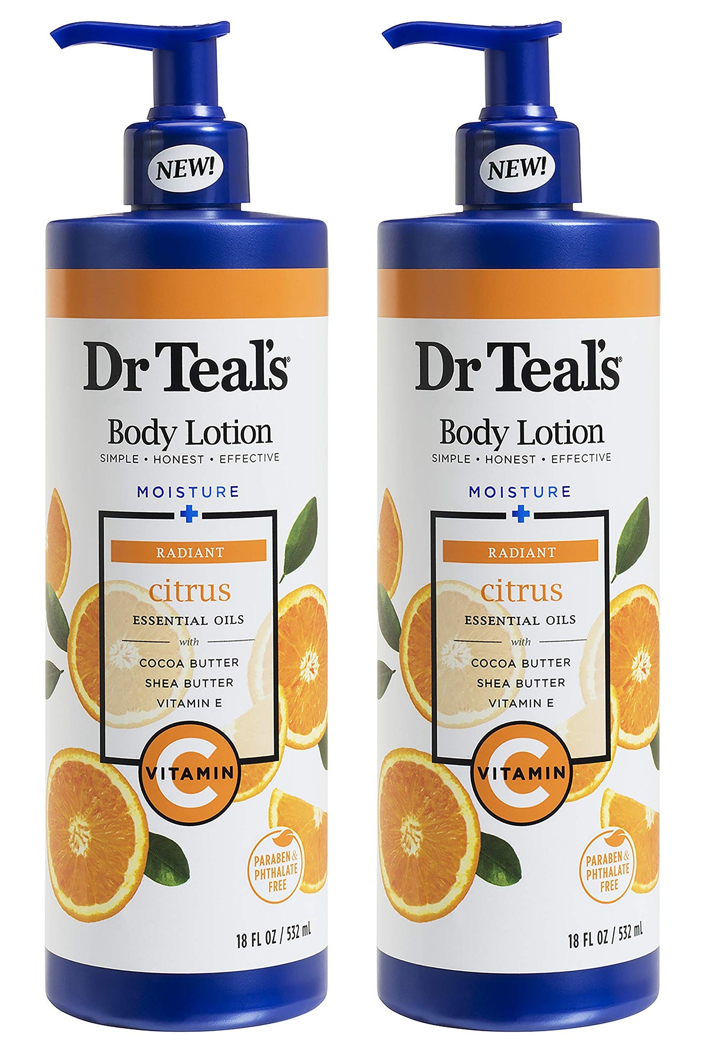 Dr Teal's Body Lotion - Moisture Plus - Radiant Citrus Essential Oils and Vitamin C, 18 Fl Oz 2-Pack (36 Fl Oz) Beauty & Personal Care Dr Teal's