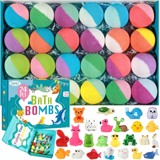 Bath Bombs for Kids with Surprise Inside, 24 Pack Kids Bath Bombs with Toys Inside Gift Set, Kid Bubble Bath Fizzy for Girls Boys with Bath Toys Beauty and Personal Care JOFEI