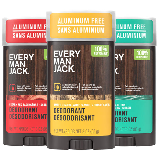 Every Man Jack Men's Deodorant Variety Set - Three Full-Sized Deodorant Sticks with Clean Ingredients & Incredible Scents - Cedar + Red Sage, Amber + Beauty and Personal Care Every Man Jack Default Title