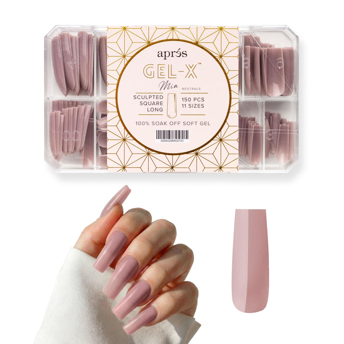 Apres Neutrals Gel-X Mia Box Of Press On Nails, 11 Sizes 00-9, Soft Gel Nail Tip Box (150pcs) (Sculpted Square Long, 150pcs)