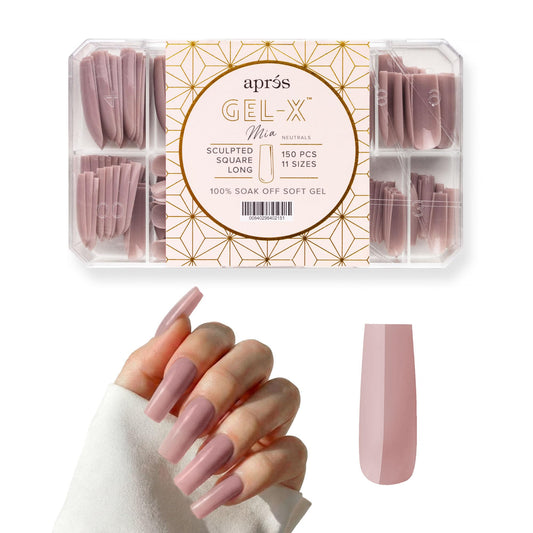 Apres Neutrals Gel-X Mia Box Of Press On Nails, 11 Sizes 00-9, Soft Gel Nail Tip Box (150pcs) (Sculpted Square Long, 150pcs)