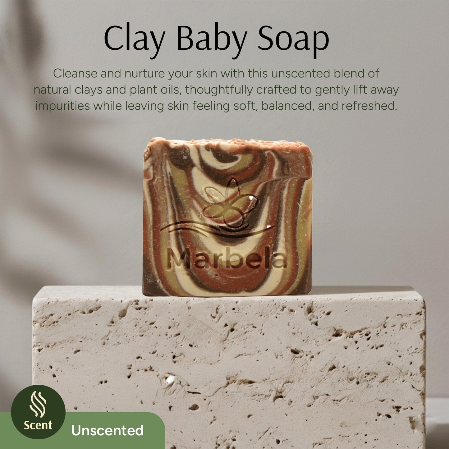 Marbela Cosmetics Hydrating Clay Soap Bar - Unscented Natural Face & Body Soap for Sensitive Skin - Vegan Palm Oil Free Handmade Soap USA 3.5 oz Beauty & Personal Care Marbela