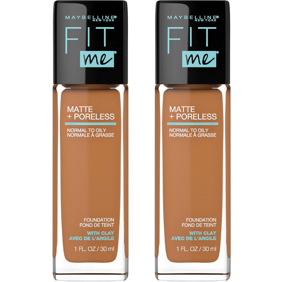 Maybelline Fit Me Matte + Poreless Liquid Foundation Makeup, Cappuccino, 2 COUNT Oil-Free Foundation
