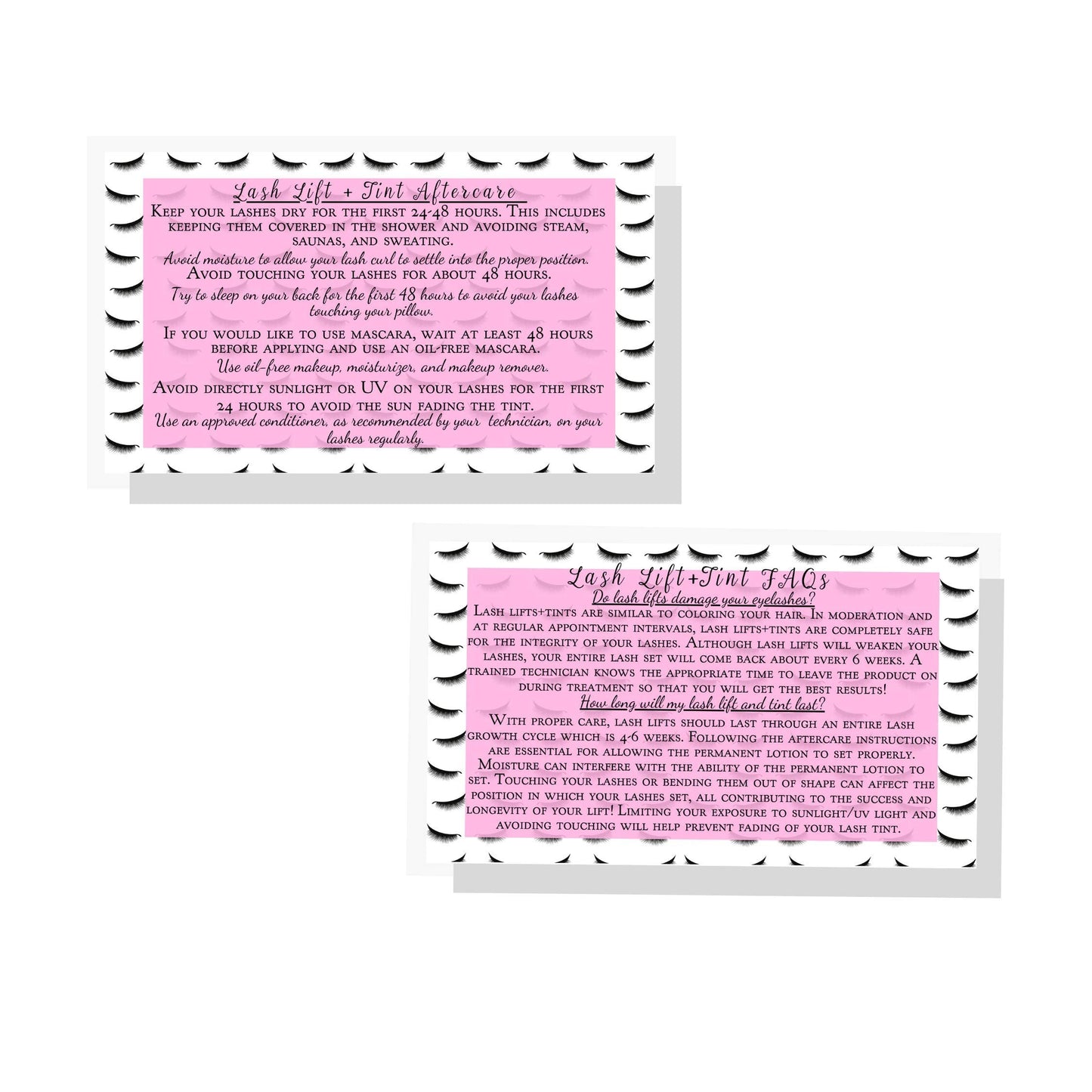 Lash Lift + Tint Aftercare Instruction Cards | 50 Pack | 2 x 3.5” inches Business Card Size | Eyelash Lift and Tint Kit at home diy aftercare supplies Beauty & Personal Care Boutique Marketing LLC