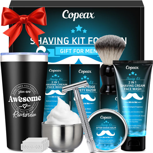 Shaving Kit for Men,Mens Shaving Kit w/Natural Cologne Shaving Cream,Balm,Bowl,Tumbler Cup,Mens Self Care & Grooming Valentines Fathers Day Birthday Beauty and Personal Care Copeax