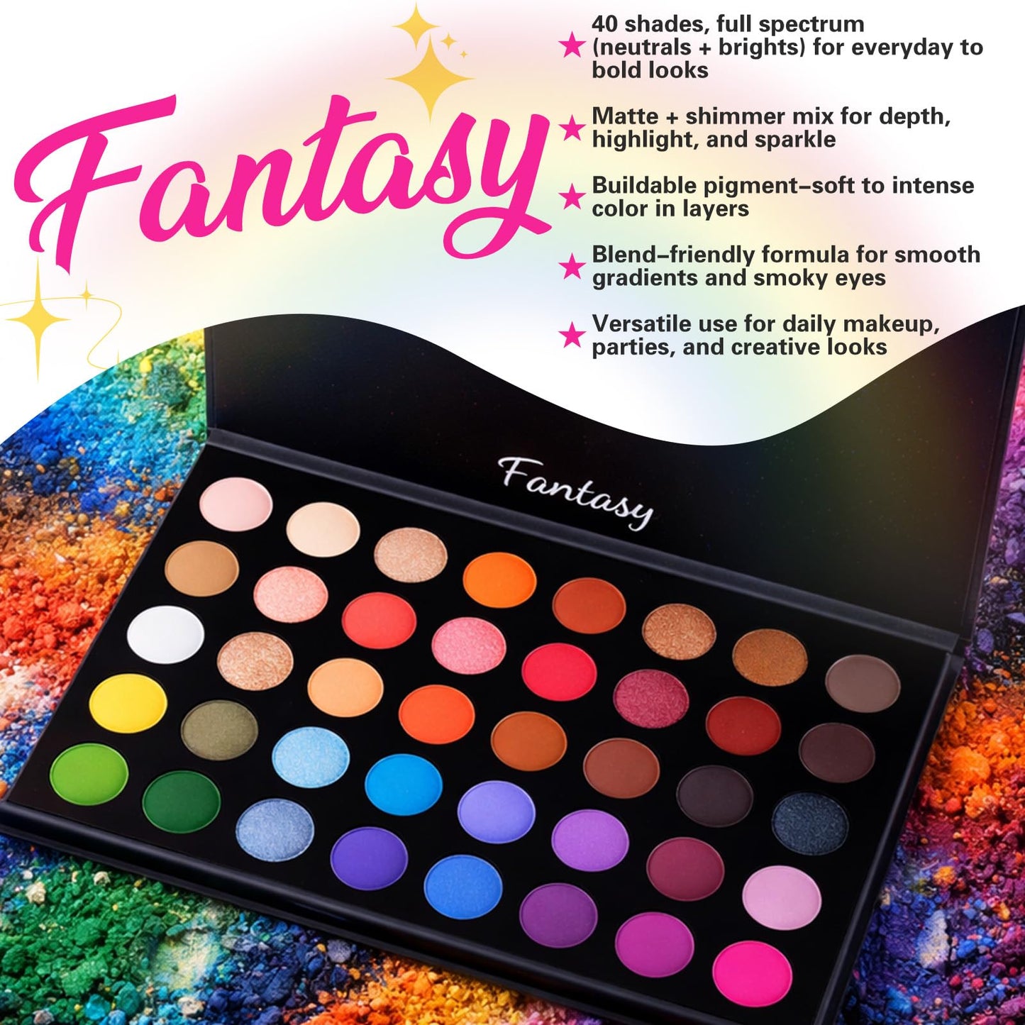 CHARMCODE 40 Colors High Pigmented Shimmer Matte Eyeshadow Makeup Palette Full Spectrum Artist Glitter Metallic Waterproof Creamy Blendable Eye Shadow Beauty & Personal Care CHARMCODE