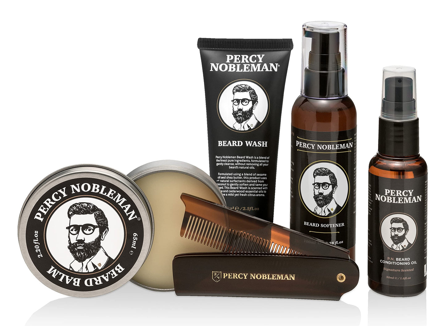 Percy Nobleman Complete Beard Care Kit - Beard Grooming Gift Set with Beard Softener, Scented Beard Oil, Beard Balm, Beard Wash and Folding Acetate Beauty and Personal Care Percy Nobleman