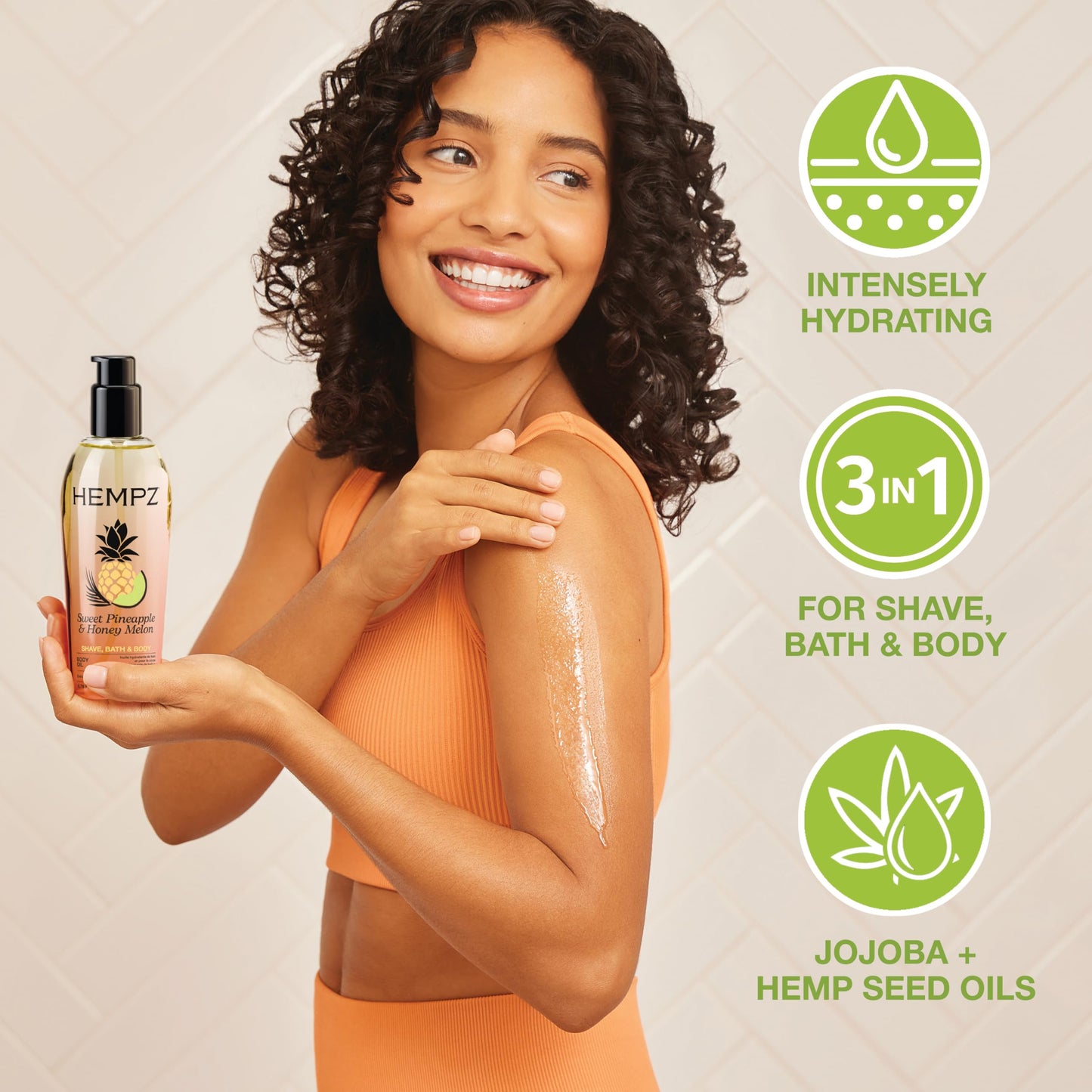 Hempz Sweet Pineapple & Honey Melon Herbal Hydrating Multi-Purpose Body Oil for Body - Moisturizing Bath, Shower, or Shaving Oil for Dry or Sensitive Beauty and Personal Care Hempz