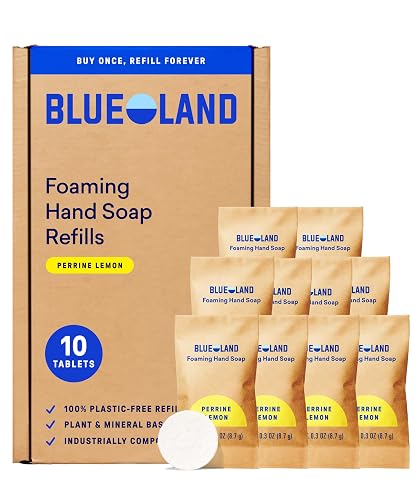 BLUELAND Foaming Hand Soap Refill Tablets, 10-Pack, Perrine Lemon Scent, Eco Friendly Cleaning Products, 10 x 9 Fl oz Beauty & Personal Care BLUELAND