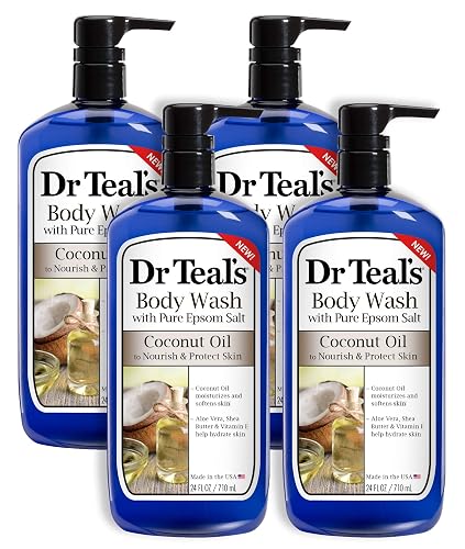 Dr Teal's Coconut Oil Body Wash, 4 Pack, 24 Fl Oz Each, Nourish & Protect, Moisturizing, Unisex Beauty & Personal Care Dr Teal's