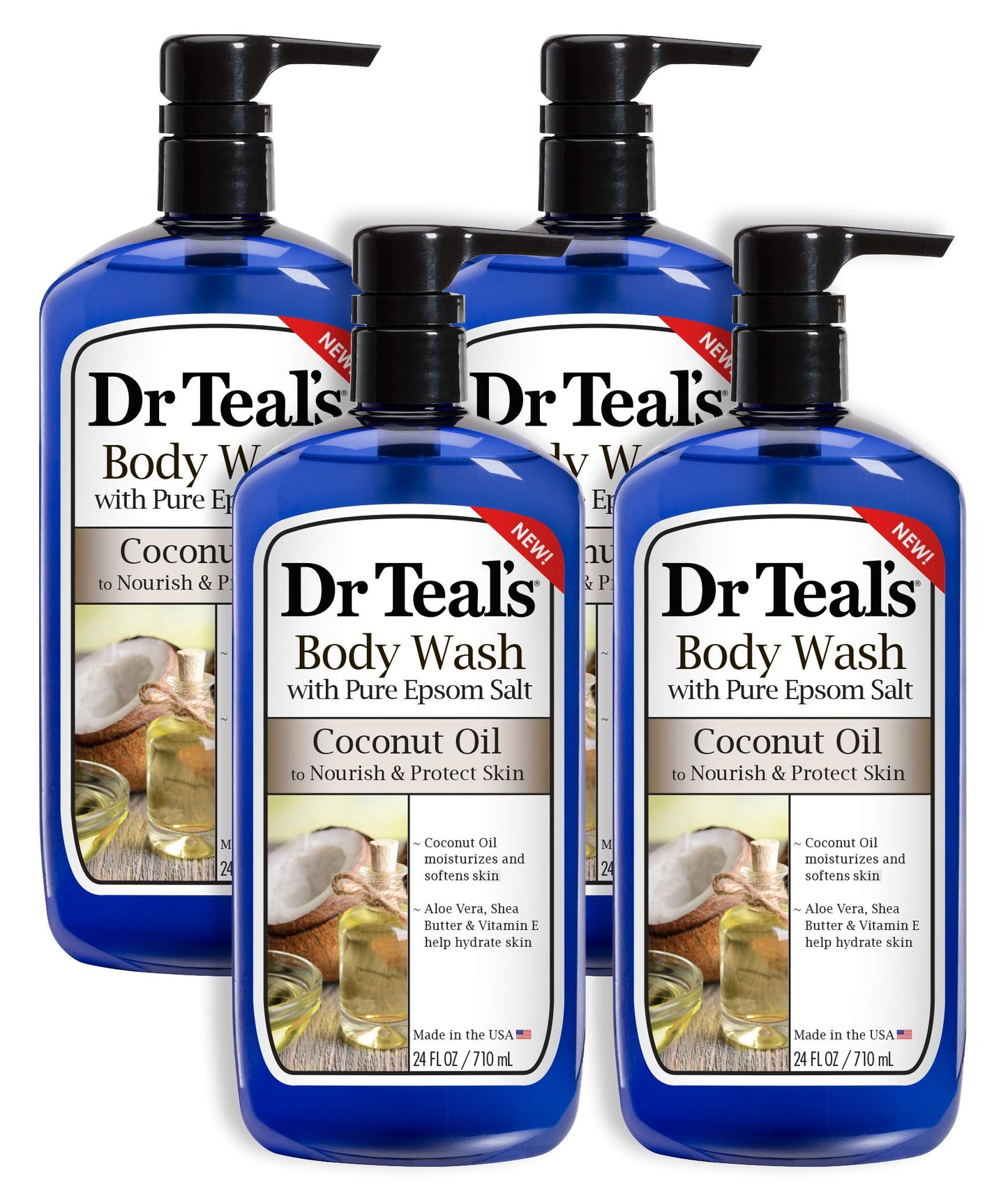 Dr Teal's Coconut Oil Body Wash, 4 Pack, 24 Fl Oz Each, Nourish & Protect, Moisturizing, Unisex Beauty & Personal Care Dr Teal's