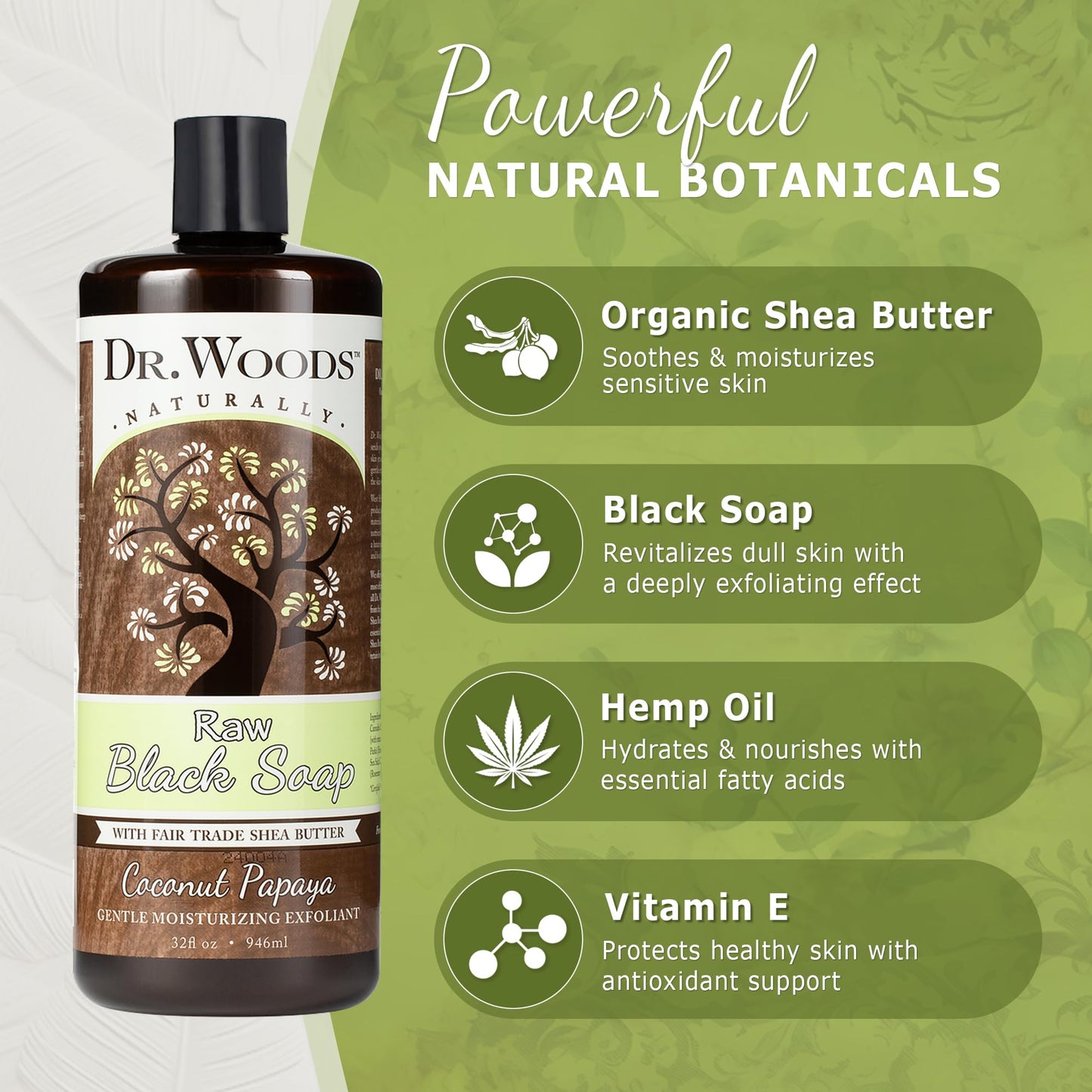 Dr. Woods Raw African Liquid Coconut Papaya Black Soap- Body Wash for Men & Women, Organic Shea Butter, Gentle Exfoliant, Coconut & Papaya Fragrance Beauty & Personal Care Dr. Woods