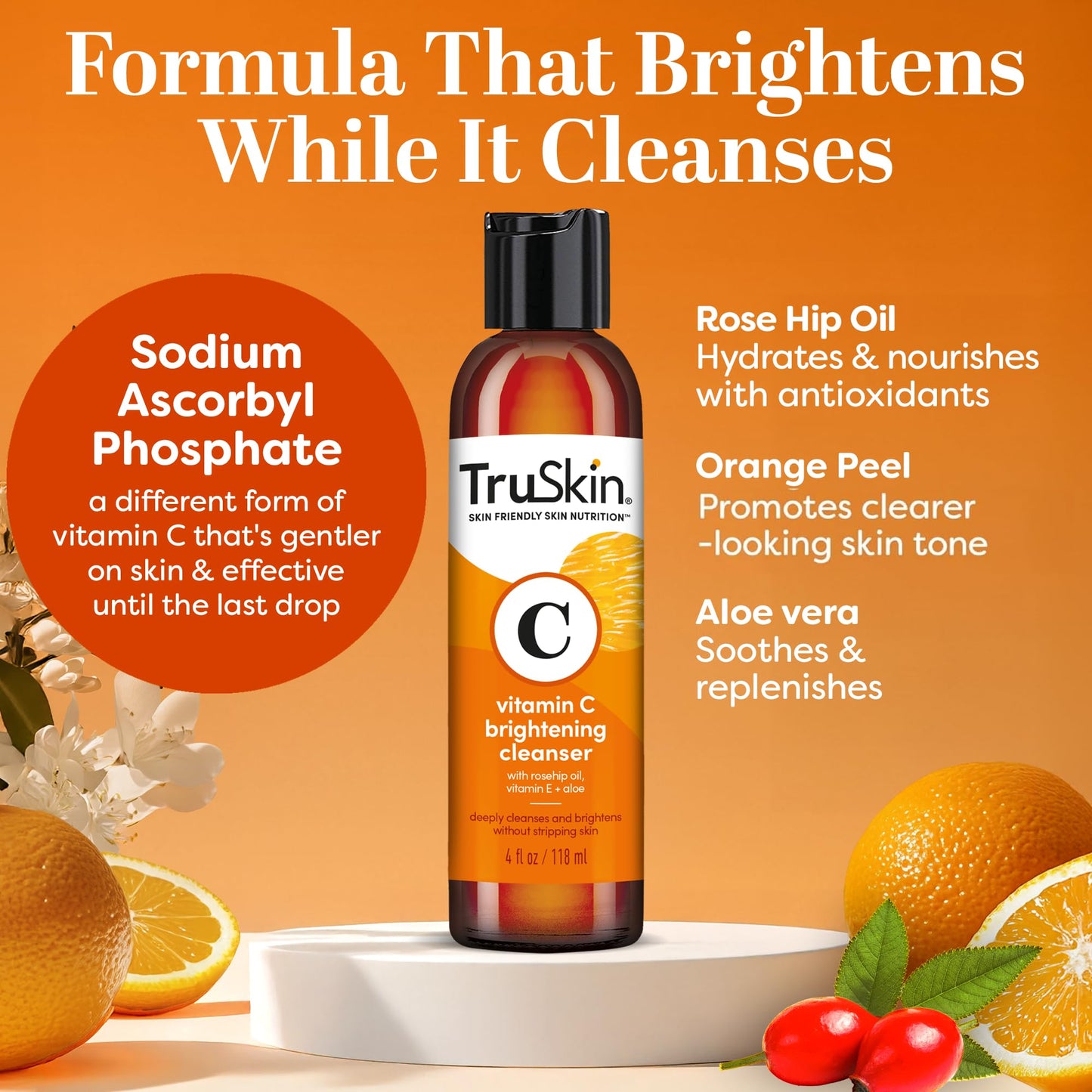 TruSkin Vitamin C Cleanser for Face - Brightening Face Wash with Vitamins C & E, Rosehip Oil, Aloe Vera and MSM - Deep Clean and Refresh for Radiant Beauty & Personal Care TruSkin