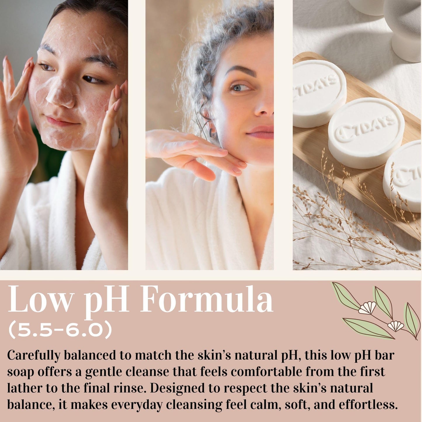 CDH7DAYS Rice Bran Soap Bar for Teens, EWG Verified & Vegan, Low pH 5.5-6.0, Korean Handmade Natural Body Soap, Unscented, Plant-Based Gentle Beauty & Personal Care CDH7DAYS Soap that Resembles Nature