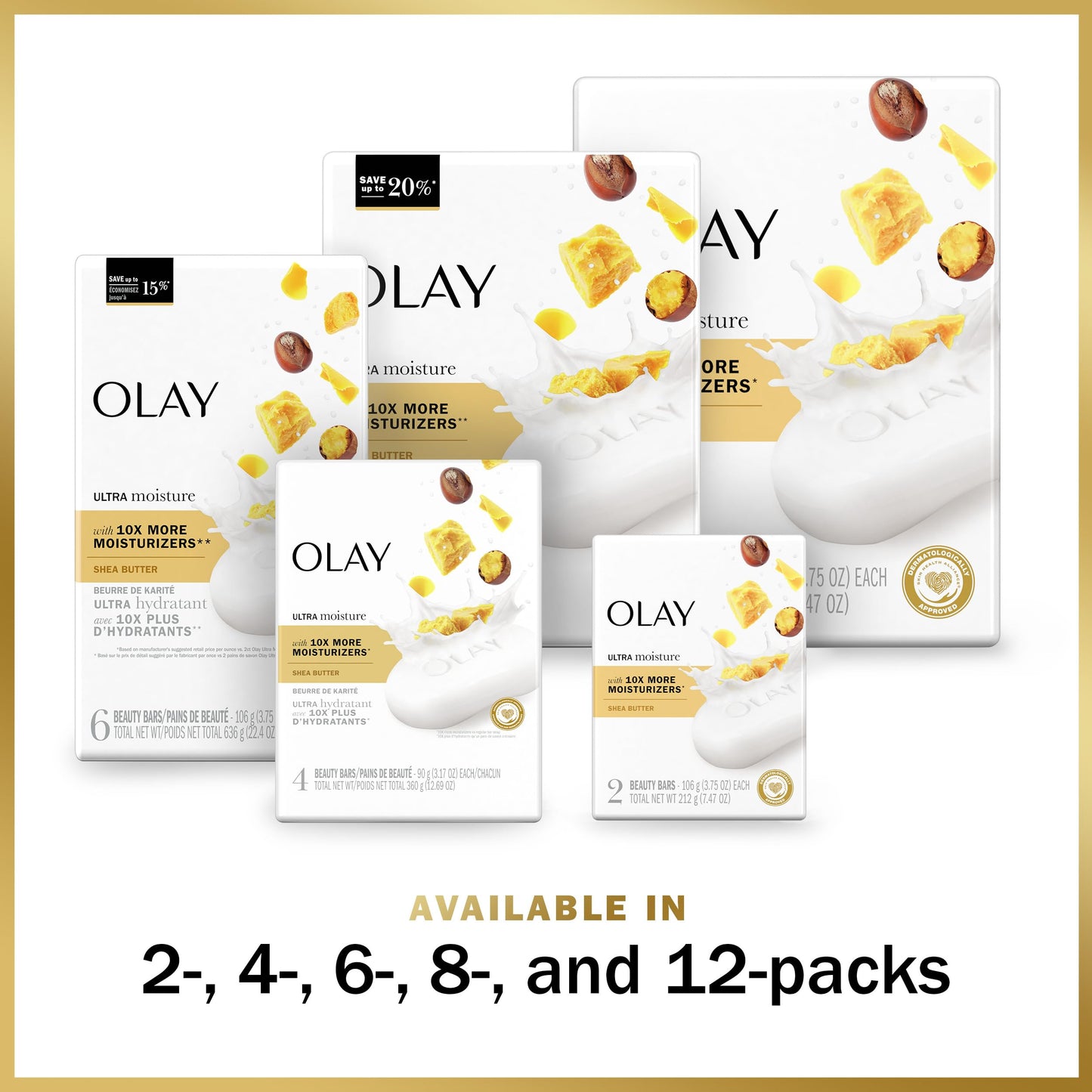 Olay Moisture Outlast Ultra Moisture Shea Butter Beauty Bar with Vitamin B3 Complex 3.75 oz, 8 count Beauty & Personal Care Olay