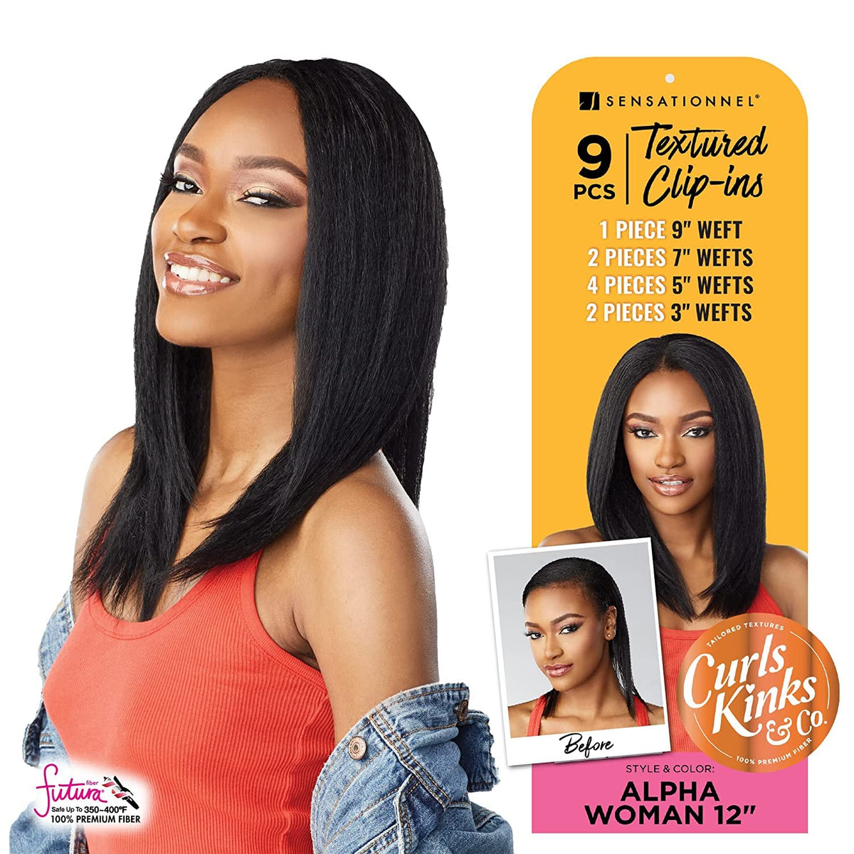 Sensationnel Curls Kinksandco Clip in-Alpha Woman 12 Inch,2 DARKBROWN