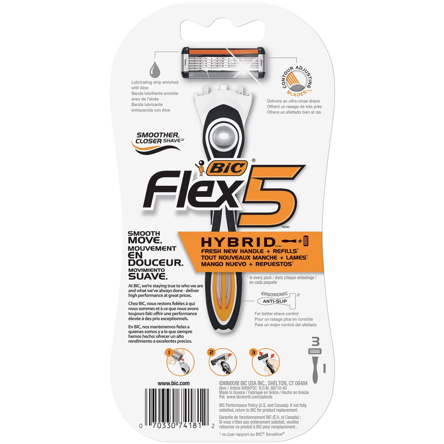 Bic Flex 5 Hybrid Razor - 1 Count Handle & 3 Count Cartridges Per Package - Pack of 3 Packages Beauty and Personal Care BIC