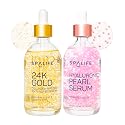 SpaLife Beauty Pearl Hyaluronic Acid Serum & 24k Gold Anti Aging Serum | AM/PM Facial Routine Duo | Deep Collagen Hydrating Treatment | Firming Beauty & Personal Care SpaLife