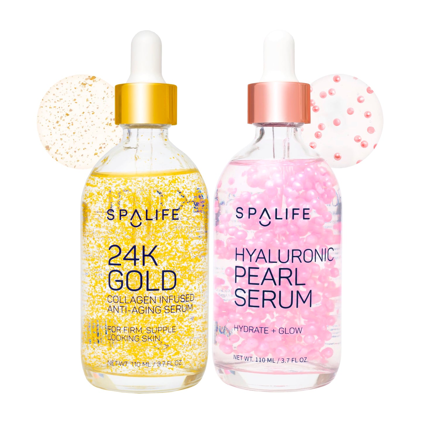 SpaLife Beauty Pearl Hyaluronic Acid Serum & 24k Gold Anti Aging Serum | AM/PM Facial Routine Duo | Deep Collagen Hydrating Treatment | Firming Beauty & Personal Care SpaLife