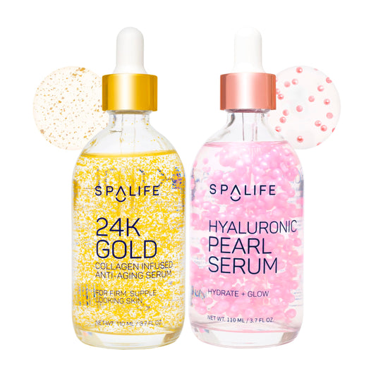 SpaLife Beauty Pearl Hyaluronic Acid Serum & 24k Gold Anti Aging Serum | AM/PM Facial Routine Duo | Deep Collagen Hydrating Treatment | Firming Beauty & Personal Care SpaLife