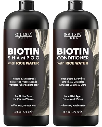 SOULSPA PURE Biotin Rice Water Shampoo and Conditioner Set - Thickening Formula with Rice Protein & Keratin - Strengthening Hair Care for Thinning Beauty & Personal Care SOULSPA PURE