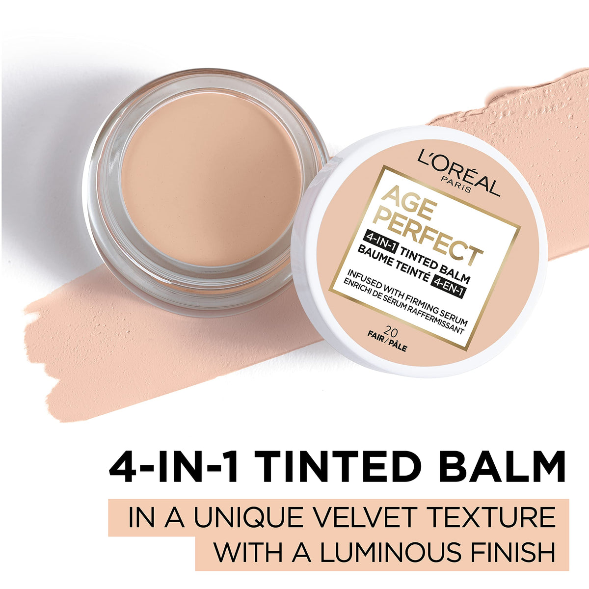 L'Oreal Paris Age Perfect 4-in-1 Tinted Face Balm Foundation with Firming Serum, Fair 20, 0.61 Ounce