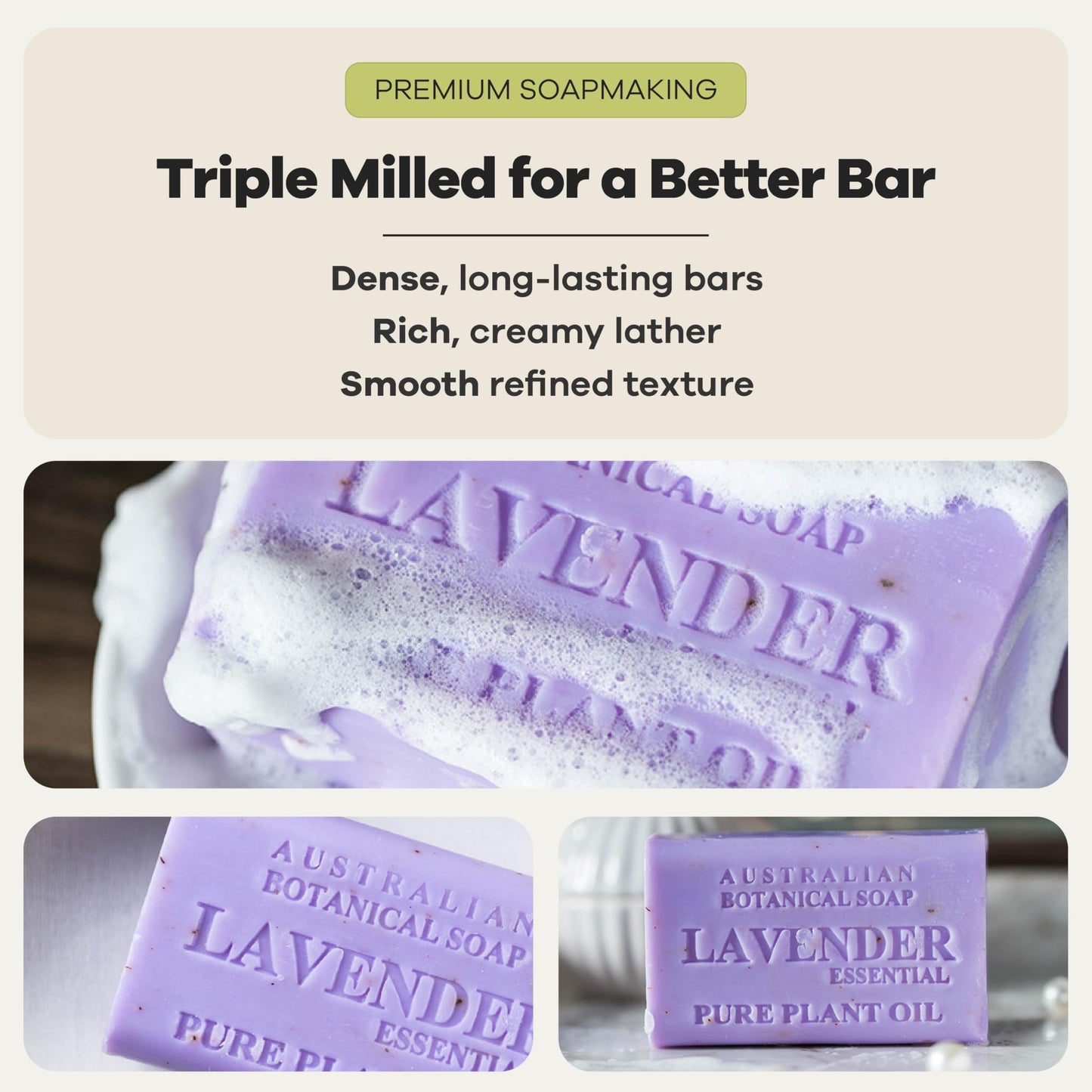 Australian Botanical Soap Lavender with Essential Oil - Triple Milled 6.6 oz Bar Soap with Shea Butter, Face Hand & Body Bars, Pack of 4 Beauty & Personal Care Australian Botanical Soap