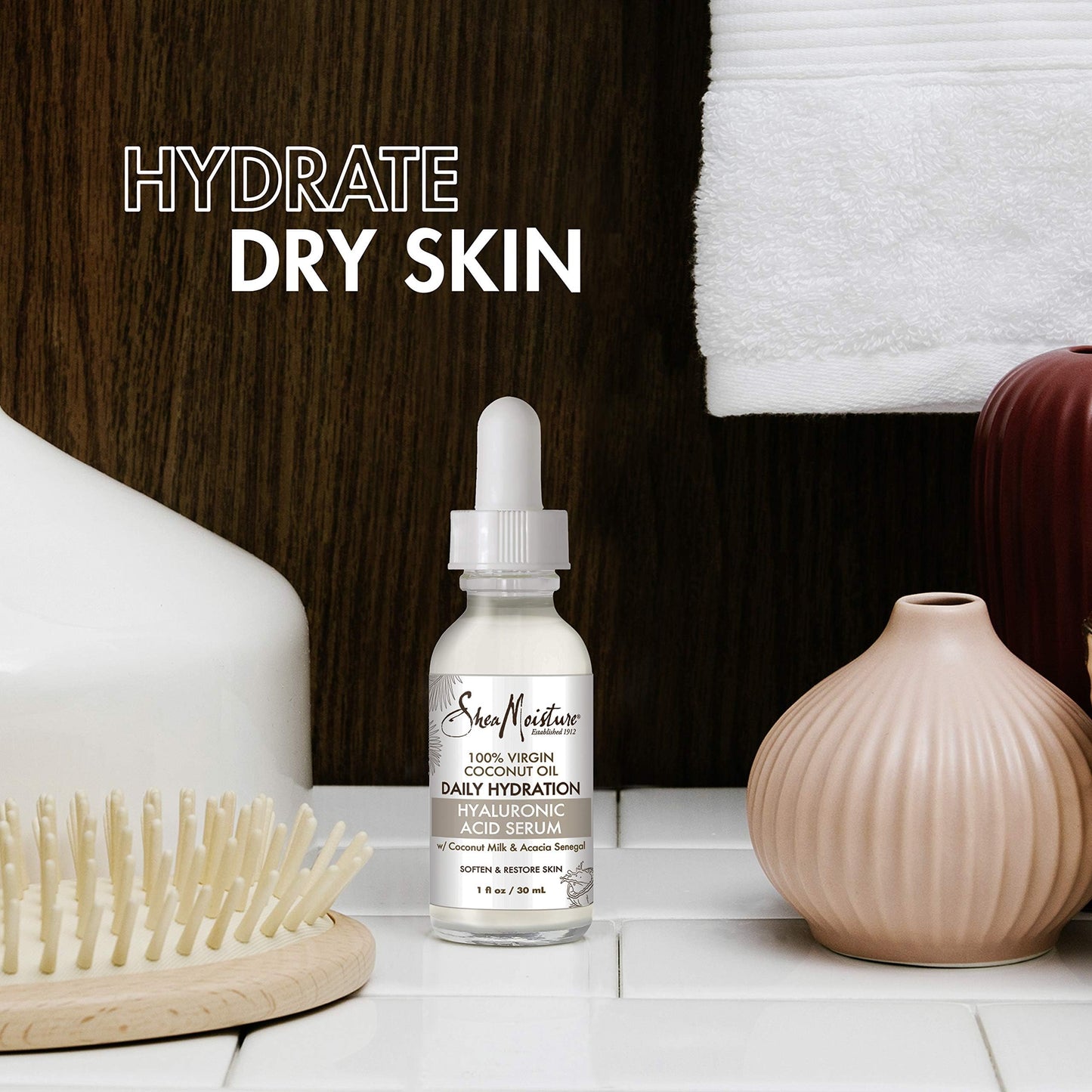 SheaMoisture Hyaluronic Acid Serum for Dry Skin 100% Virgin Coconut Oil Paraben Free Face Serum 1 fl oz Beauty & Personal Care Shea Moisture