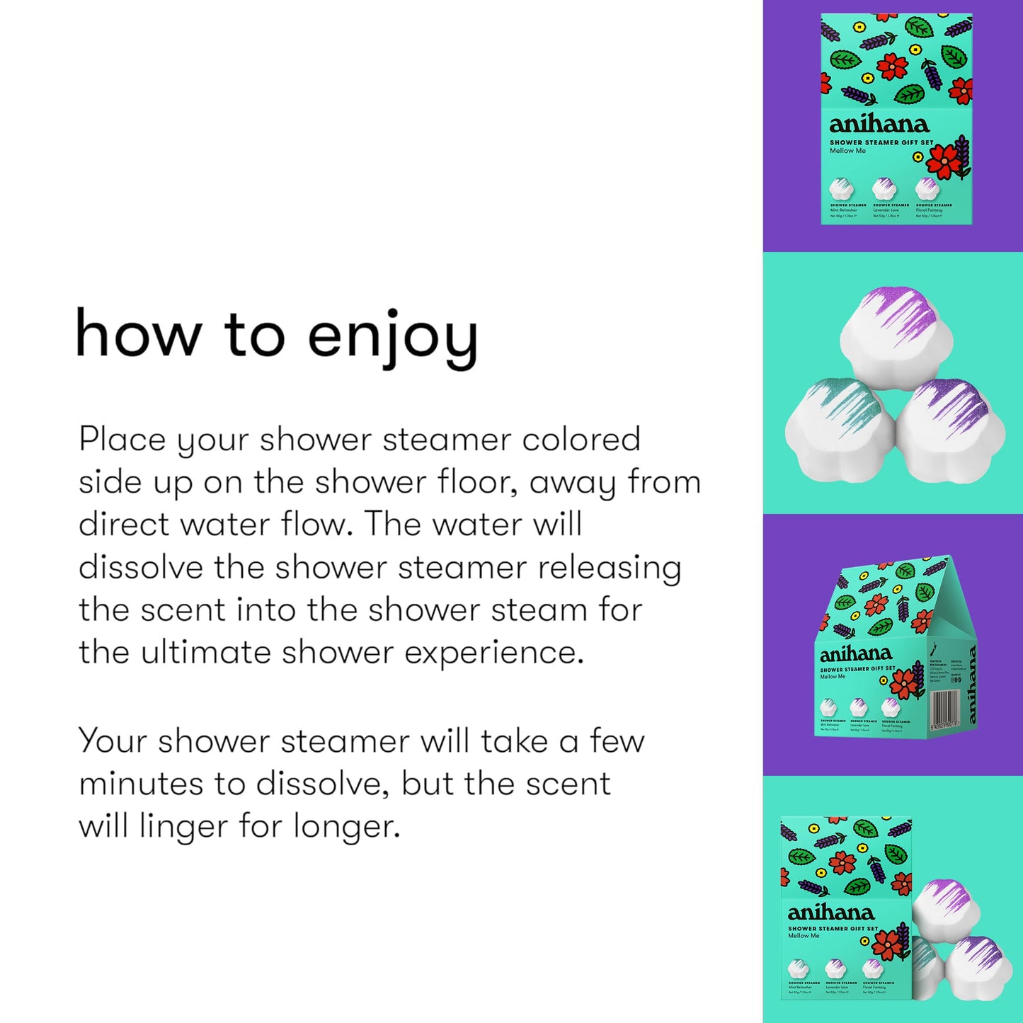 ANIHANA Shower Steamers Mellow Me 3 Pack Gift Set with Essential Oils, Paraben Free, Mint Refresher, Lavender Love, Floral Fantasy, 1.76 oz Each Beauty and Personal Care ANIHANA