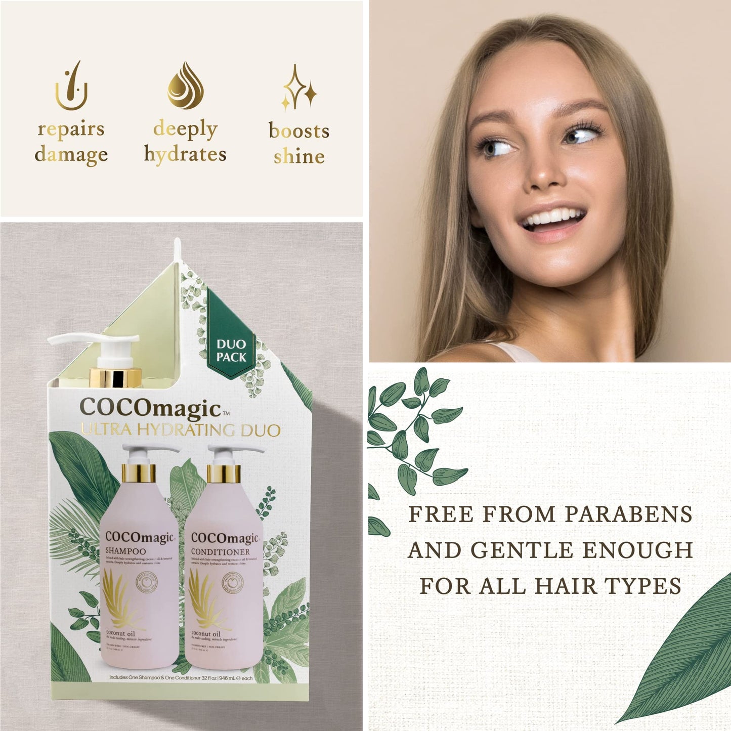 CocoMagic Shampoo and Conditioner Duo - Infused with Coconut Oil & Botanical Extracts - Deeply Hydrates and Restores Shine (32 oz) Beauty & Personal Care Cocomagic