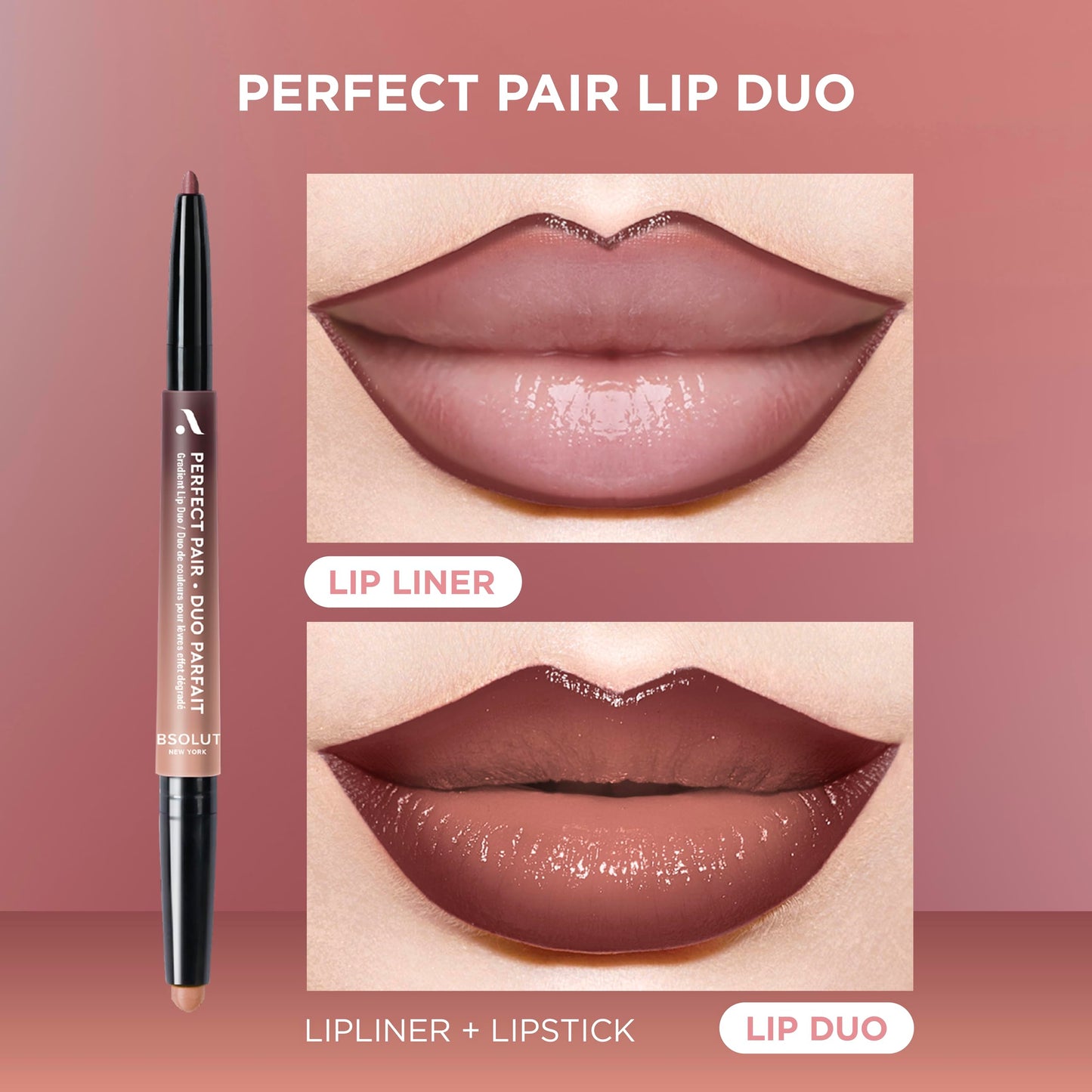 Absolute New York ALD05 Perfect Pair Lip Duo, Fuller and Poutier Lips, Deeper Shade For Lip Contouring, Satin Lipstick and Lip Liner Beauty & Personal Care Absolute New York