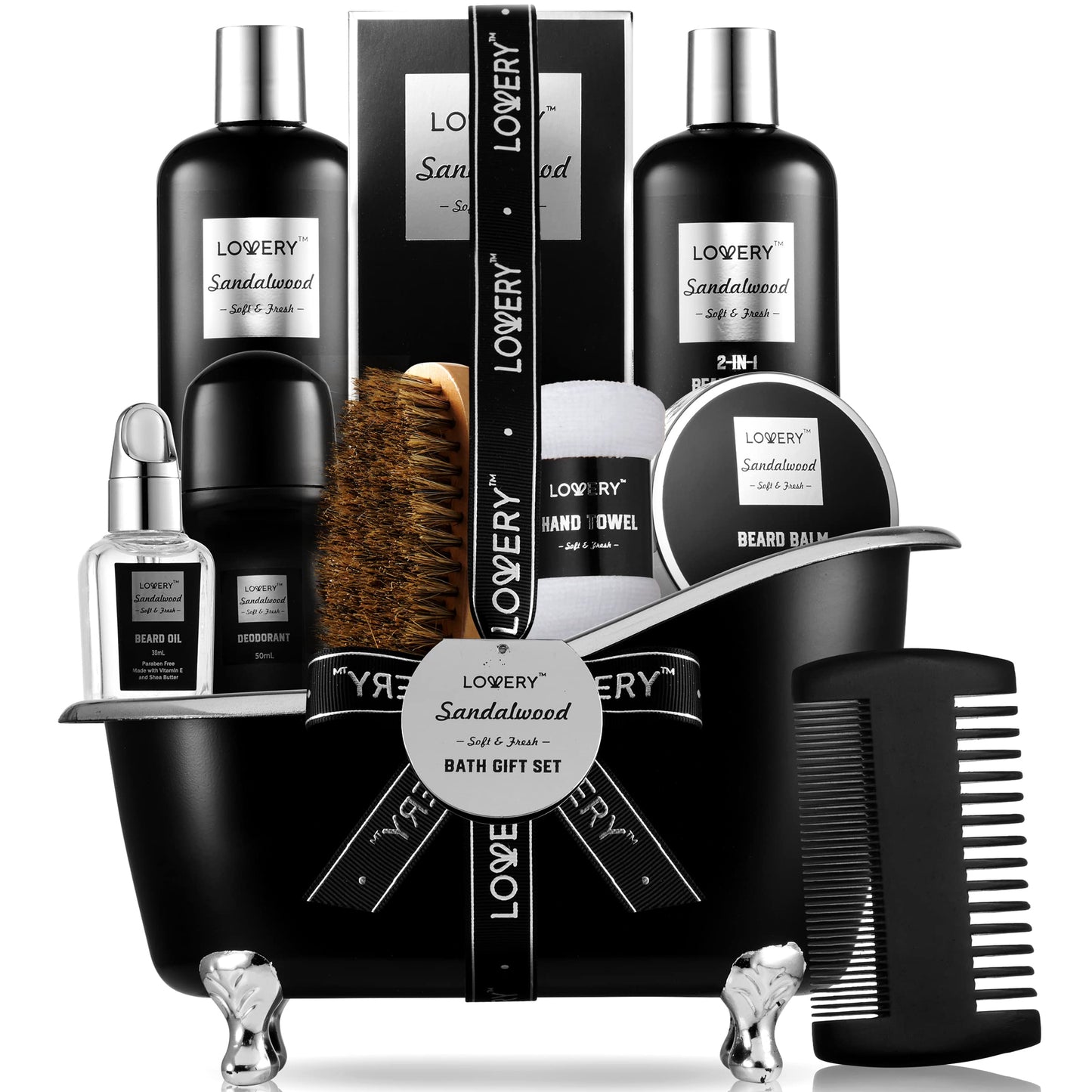 Gifts for Men, Fathers Day Gifts for Dad Body And Wash Gift Set Beard Kit and Body Care, Sandalwood Spa Baskets, Bath and Beard Grooming Kit, Beauty and Personal Care LOVERY