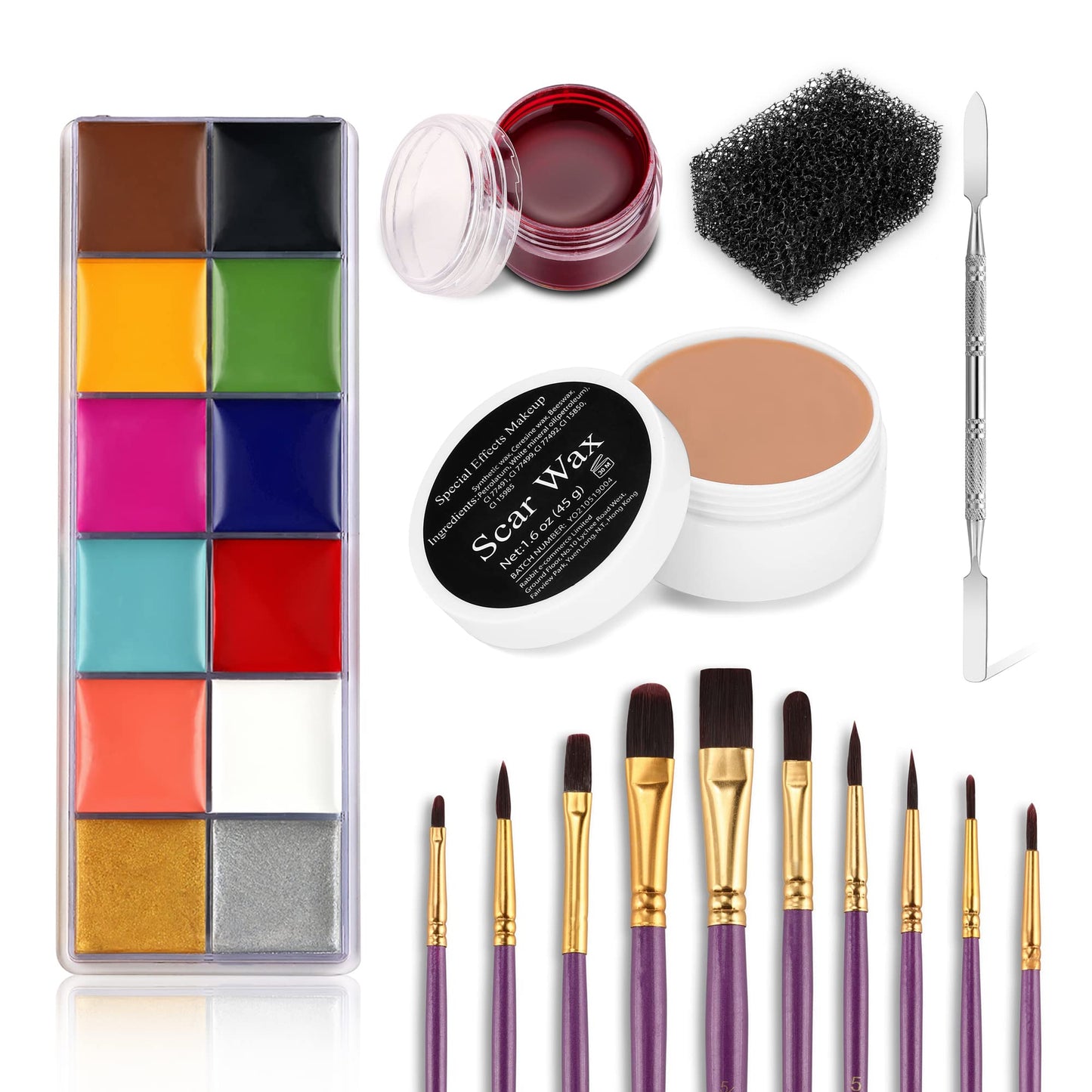 DELISOUL Professional Special Effects SFX Makeup Kit,12 Colors Face Body Paint Palette,Wound Modeling Scar Wax,Coagulated Fake Blood,10 Purple Beauty & Personal Care DELISOUL