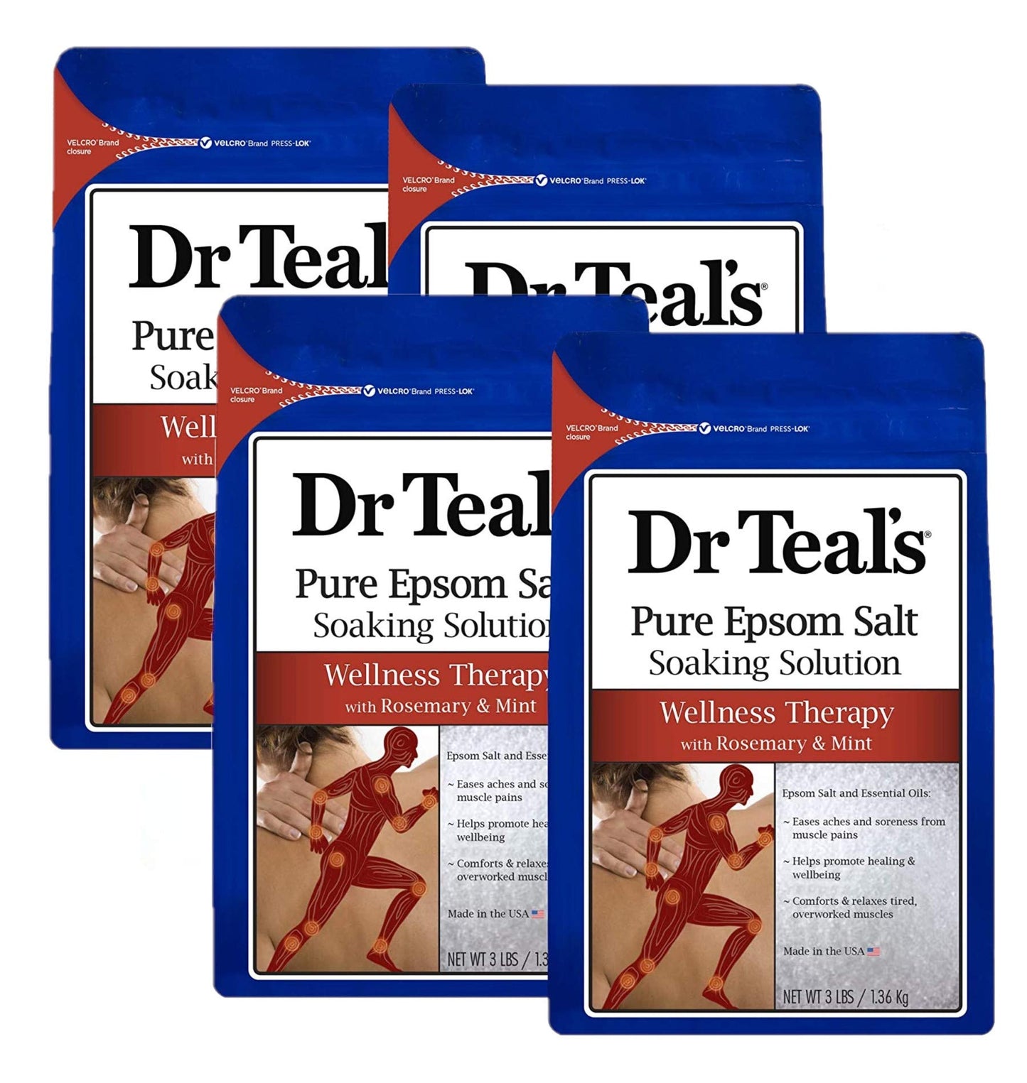 Dr. Teal's Rosemary & Mint Bath Soak Gift Set (4 Pack, 3lbs Ea.) - Wellness Therapy Soaking Solution Eases Aches & Pains and Promotes Healing Beauty and Personal Care Dr Teal's