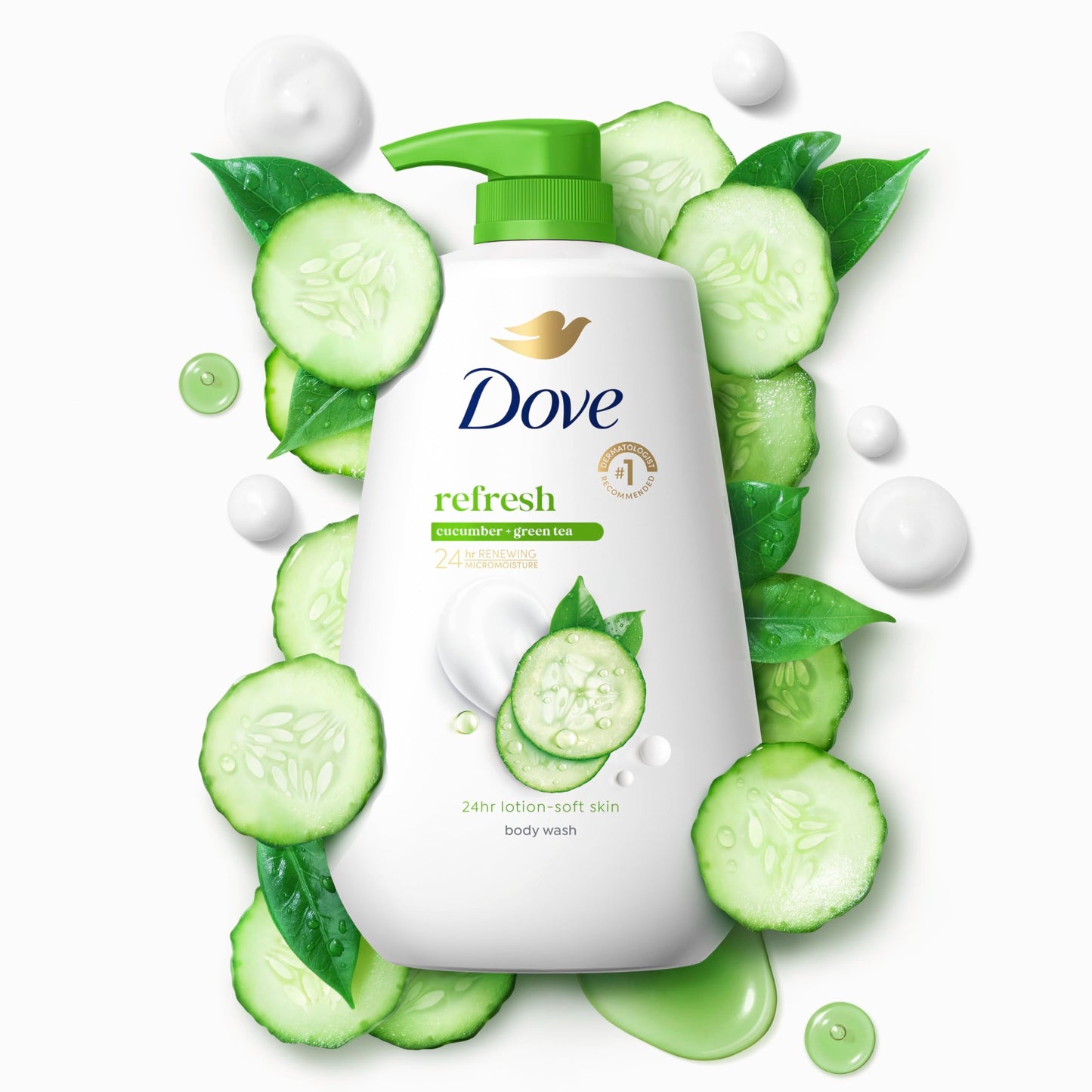Dove 24hr Lotion Body Wash Refresh Cucumber & Green Tea, 30.6 oz | Hydrating body wash with MicroMoisture and a refreshing spa-inspired scent (Pack Beauty and Personal Care Dove