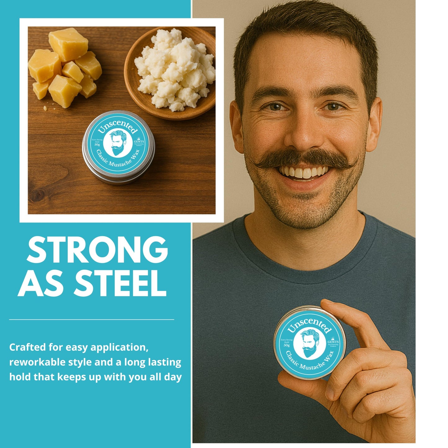 G.B.S Strong Hold Unscented Mustache Wax, Easy Application, Restyleable, long lasting hold with Styling Comb (1.7 oz) (Pack of 1, Unscented) Beauty and Personal Care G.B.S