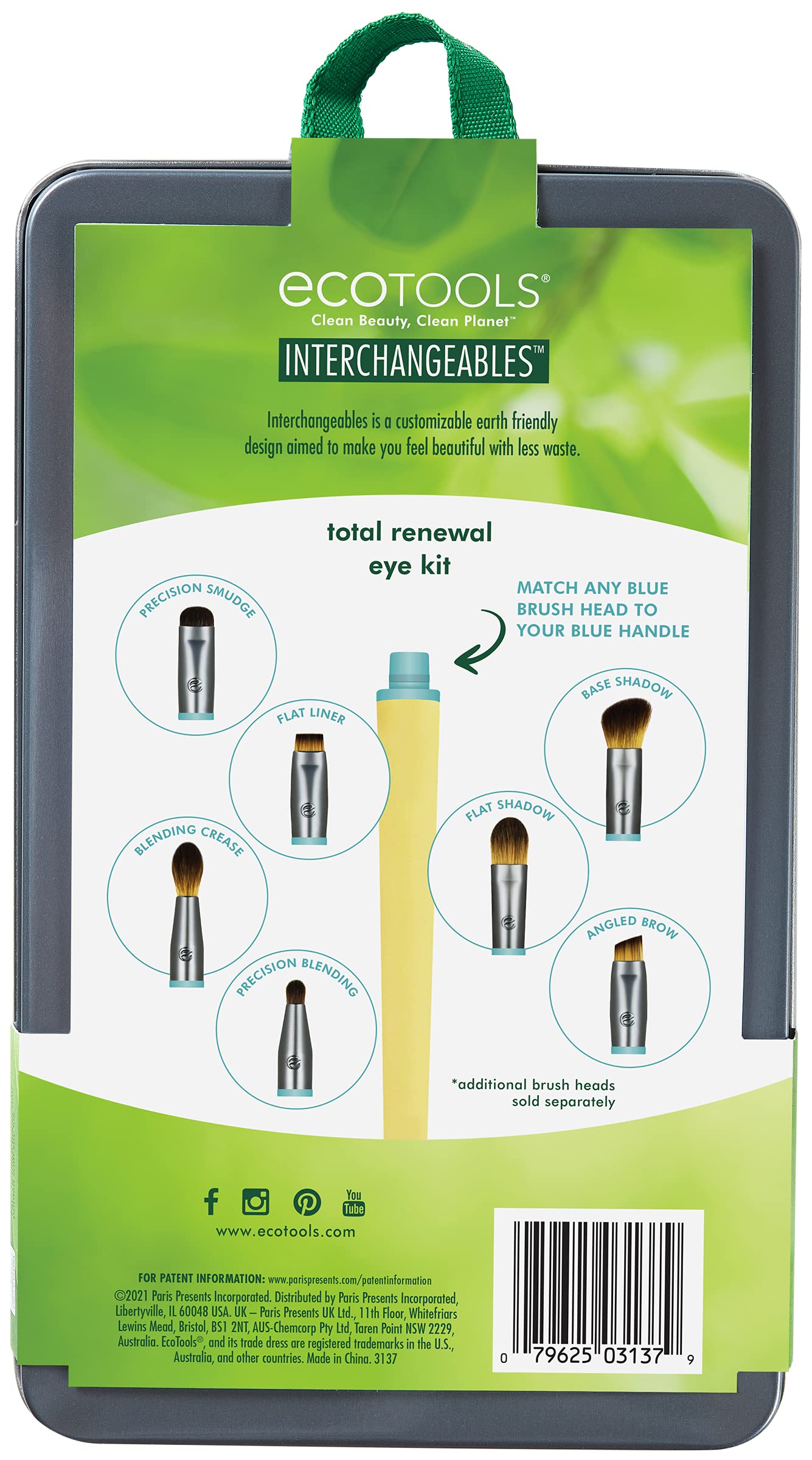 EcoTools Interchangeables Total Renewal Eye Makeup Brush Kit, Customizable Makeup Brushes for Eyeshadow, Travel-Friendly Kit, Eco-Friendly Synthetic Beauty & Personal Care EcoTools