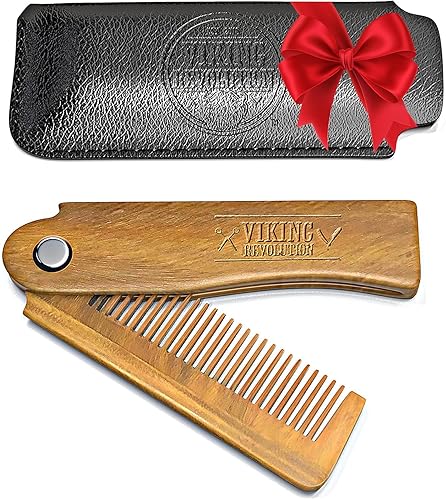 Folding Beard Comb w/Carrying Pouch for Men - All Natural Wooden Beard Comb w/Gift Box - Green Sandalwood Comb for Grooming & Combing Hair, Beards Beauty & Personal Care Viking Revolution