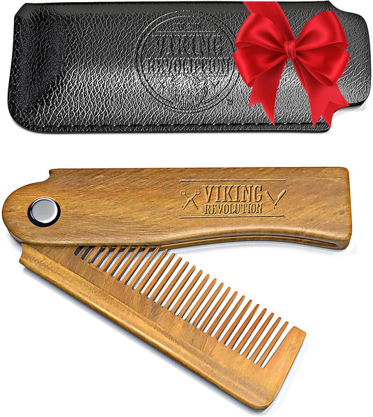 Folding Beard Comb w/Carrying Pouch for Men - All Natural Wooden Beard Comb w/Gift Box - Green Sandalwood Comb for Grooming & Combing Hair, Beards Beauty & Personal Care Viking Revolution