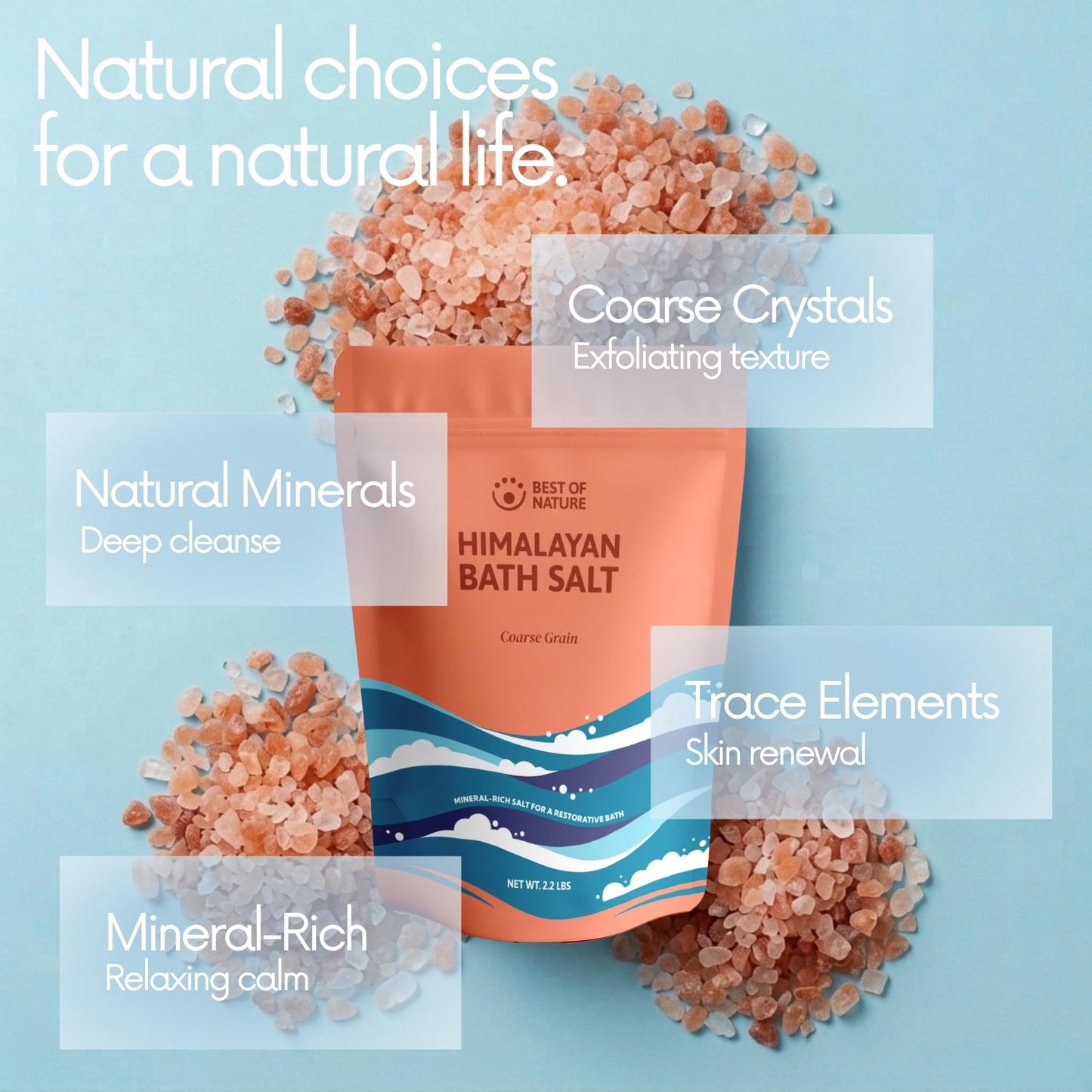 Best of Nature Himalayan Pink Salt 2.2 lb Coarse Grain Bath Soak Salt, Mineral-Rich Crystals, Resealable Bag, Made in the USA Beauty and Personal Care Best of Nature