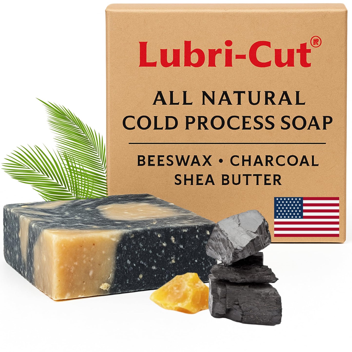 Natural Soap Bar with Beeswax, Charcoal & Shea Butter - Made in USA | Cold Process All Natural Soap Bar for Face, Body & Hands | Deep Cleansing Bar Beauty & Personal Care Lubri-Cut