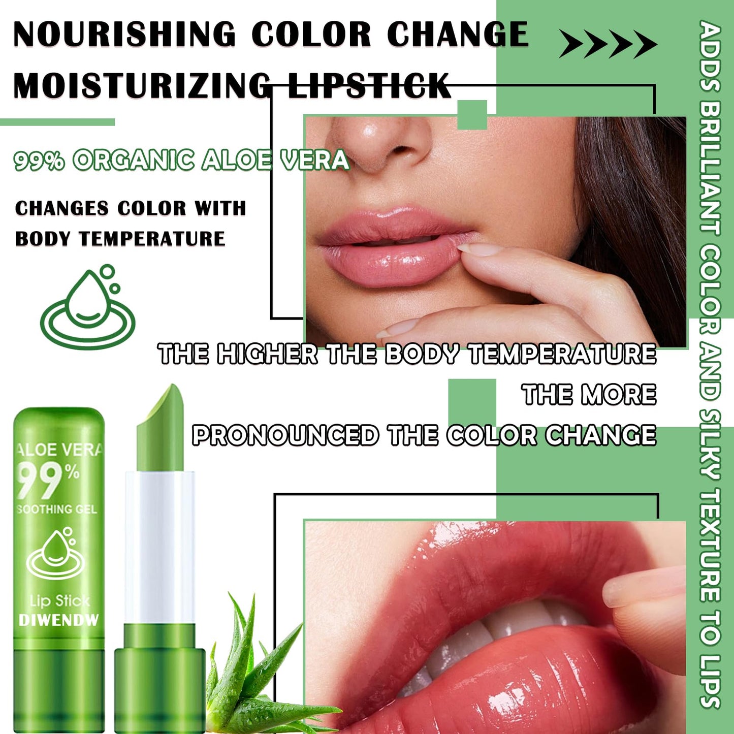 4PCS Aloe Vera Color Changing Lipstick,Temperature Color Change Lip Gloss Makeup Set,Waterproof Long Lasting Aloe Vera Tinted Lip Balm Beauty & Personal Care DWDiWen